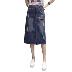 Knielanger zerrissener Jeansrock