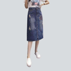 Knielanger zerrissener Jeansrock