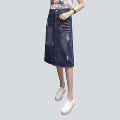 Knielanger zerrissener Jeansrock