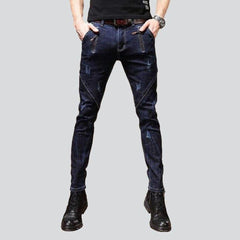 Navy men jeans with zippers