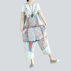 Flower decorated women jeans overall