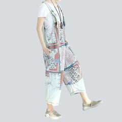 Flower decorated women jeans overall