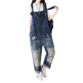 Geflickter zerrissener Damen Jeans Overall