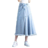 Asymmetric trumpet women denim skirt