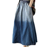 Contrast color long denim skirt