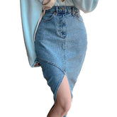 Front slit women jeans skirt