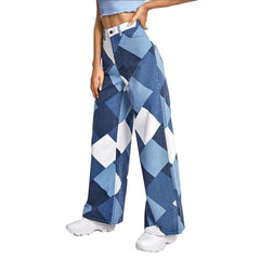 Checkered wide leg women jeans