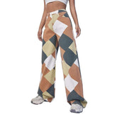 Karierte Damenjeans mit weitem Bein