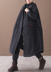 Ropa de talla grande Chaquetas y abrigos Abrigo con capucha Denim negro Dos bolsillos Parkas