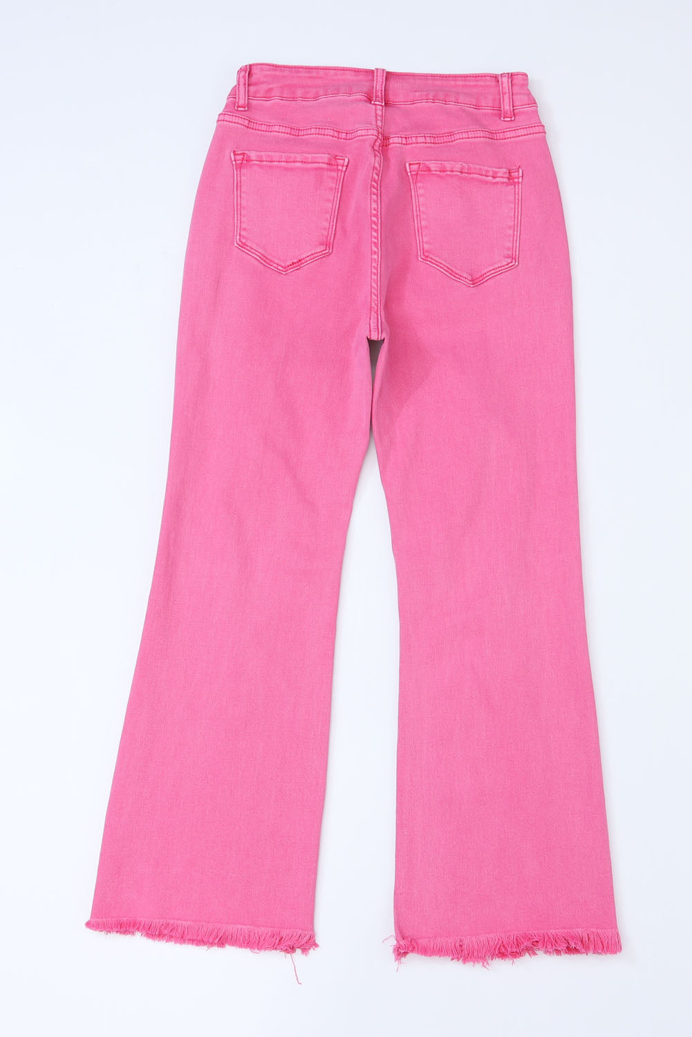 Pink Distressed Holes Raw Edge Cropped Flare Jeans