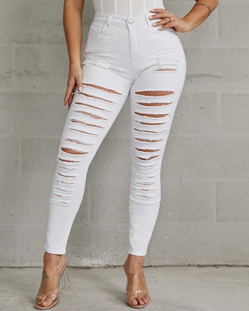 Plus High Waist Ladder Distressed Skinny Jeans