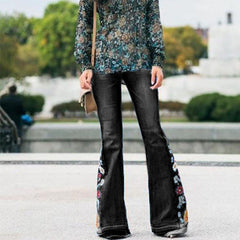 Flower Embroidered Side Flare Jeans