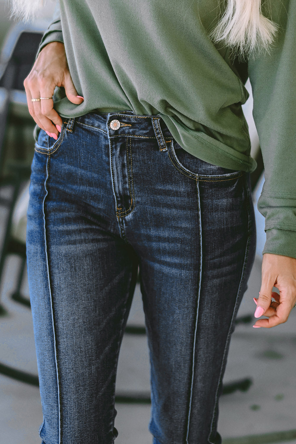 Blaue Skinny Fit Jeans mit hoher Taille und Nähten