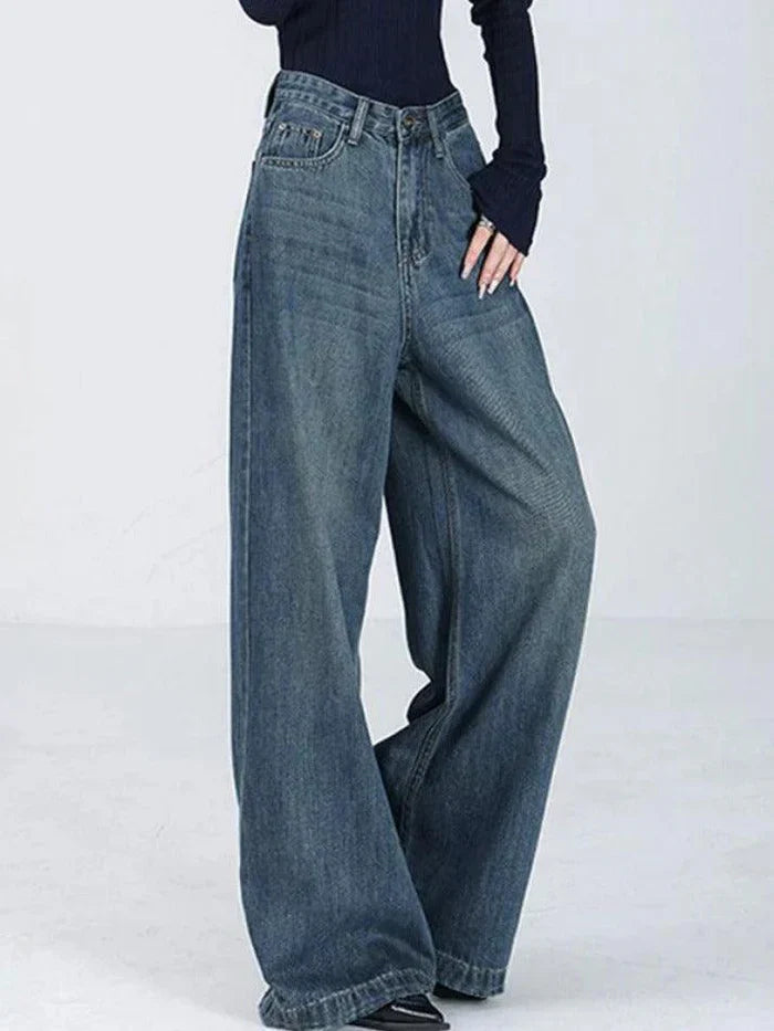 Blaue Vintage Vielseitige High Rise Baggy Boyfriend Jeans