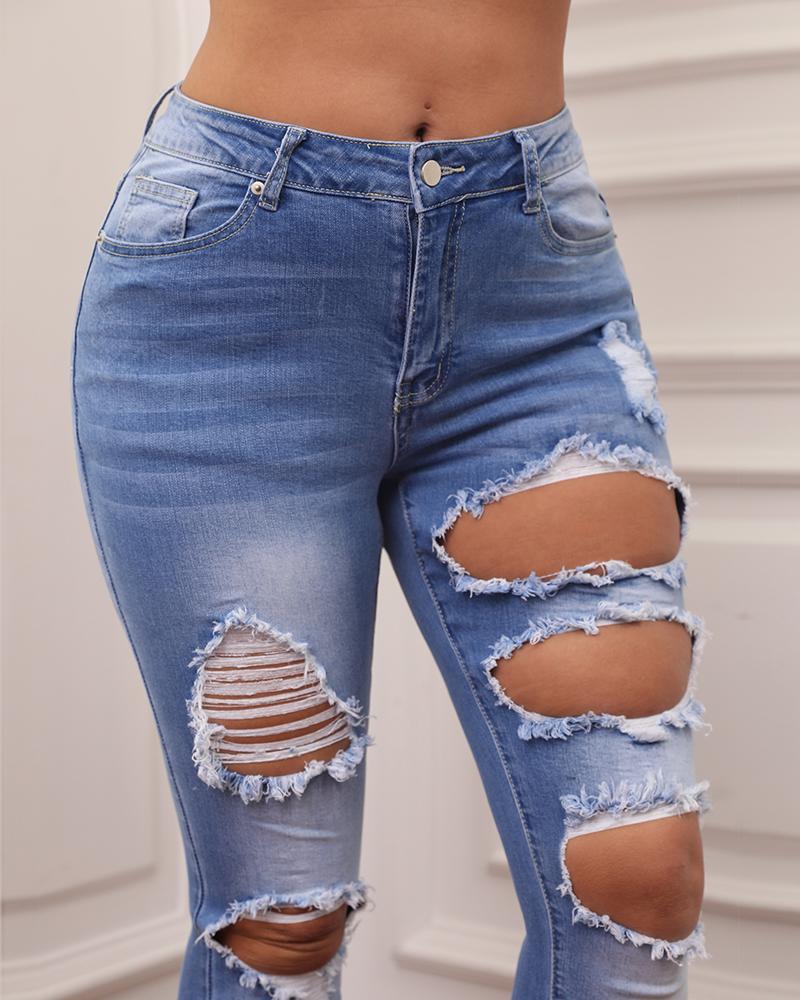 Distressed Frayed Hem Skinny Cropped Jeans