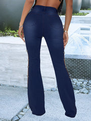 Metal Embellished Denim Flared Jeans