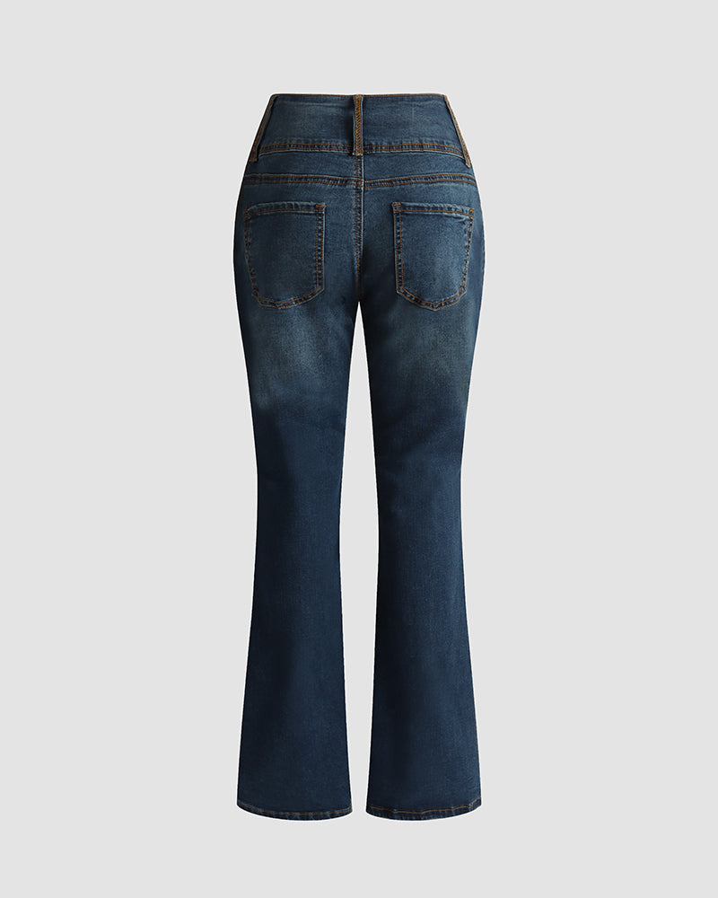 Classic Button Front Low Waist Flare Jeans