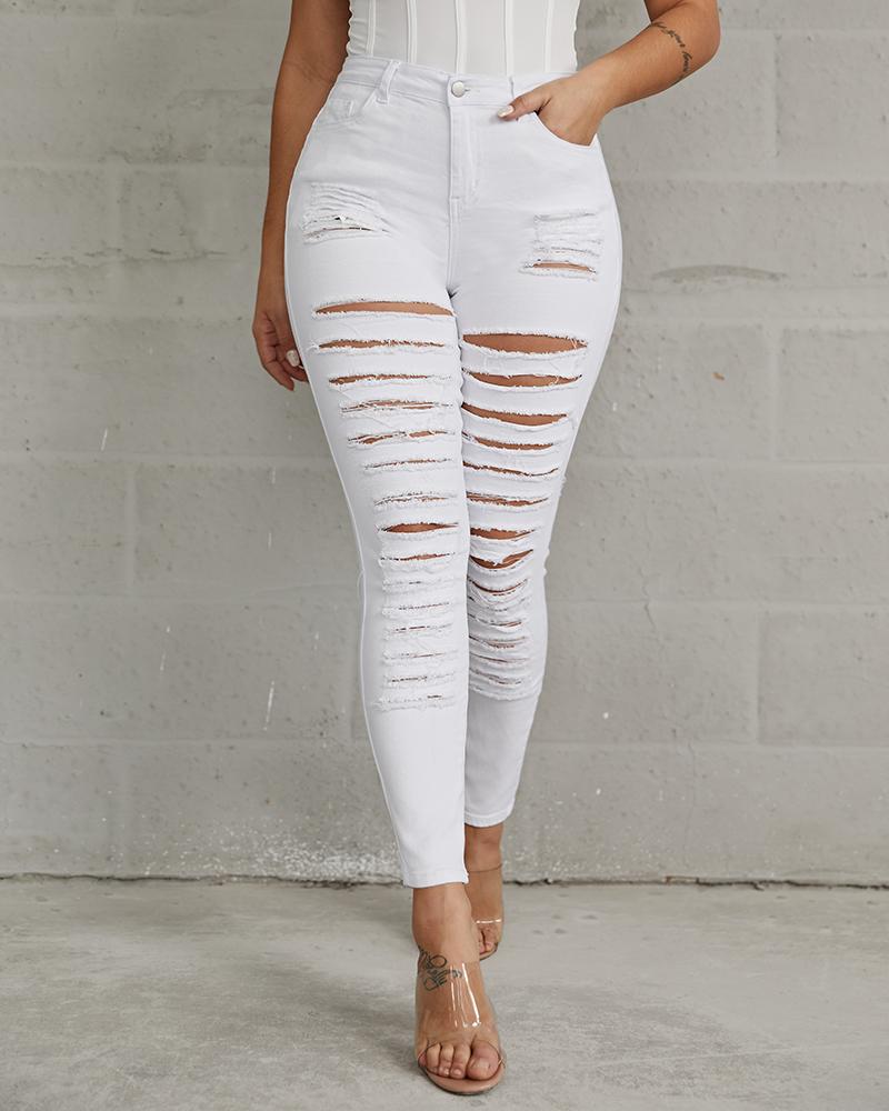 Plus High Waist Ladder Distressed Skinny Jeans