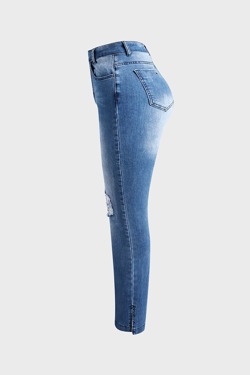 Split Hem Ripped Pocket Detail High Waist Flare Jeans