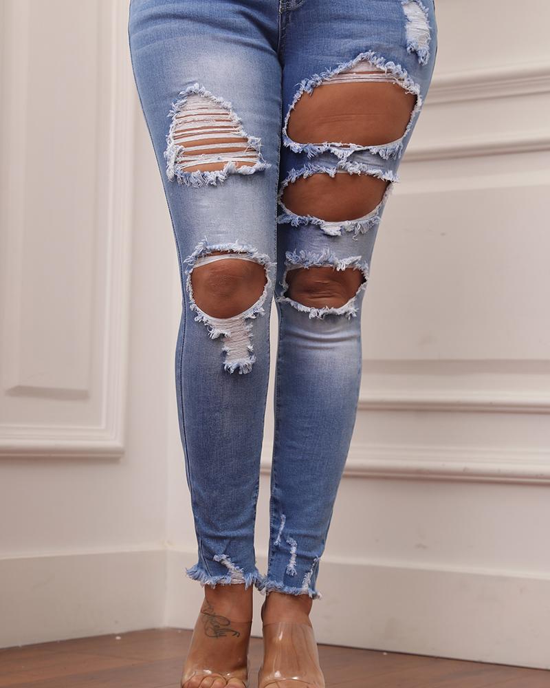 Distressed Frayed Hem Skinny Cropped Jeans