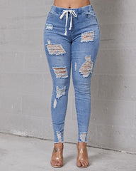 Plus Extreme Distressed Drawstring Waist Jeans