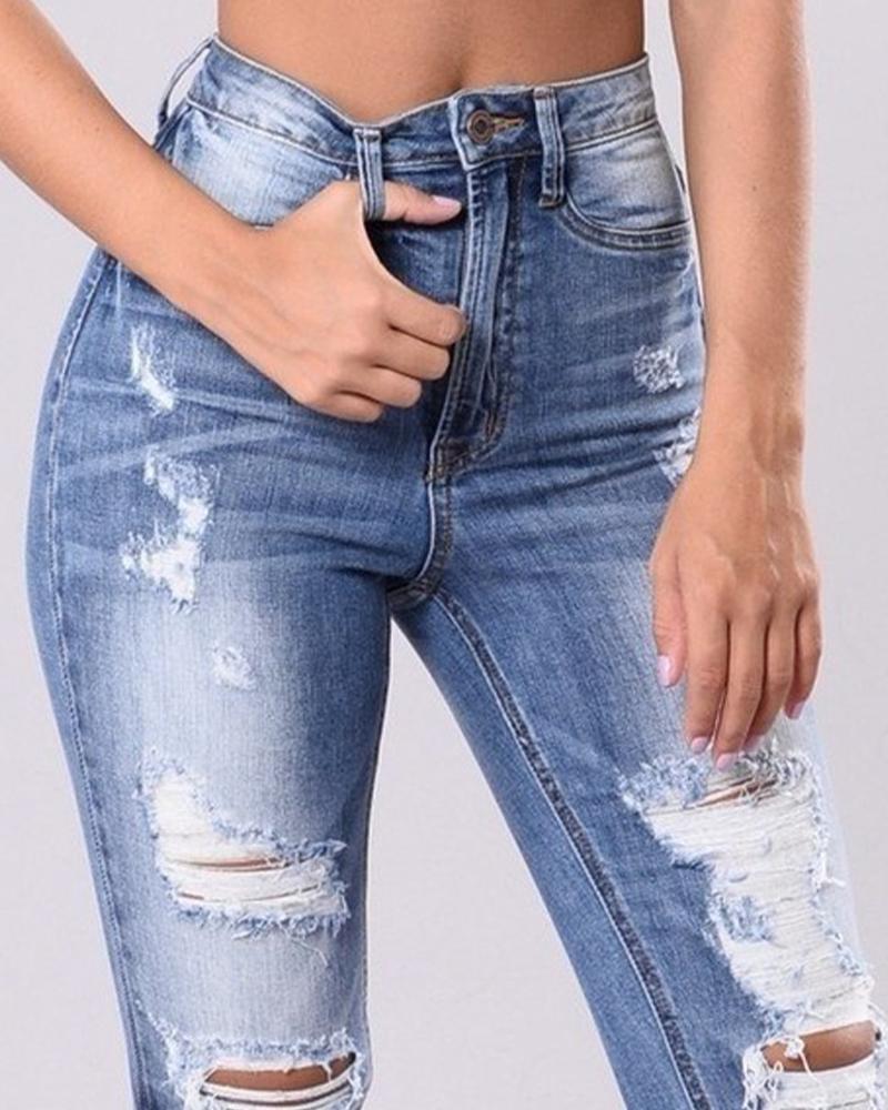 Knee Distressed Butt Lifting Skinny Jeans