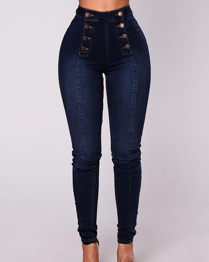 Double Button Fly Low Waist Skinny Jeans