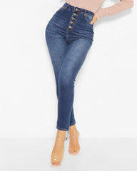 High Waisted Button Front Skinny Jeans