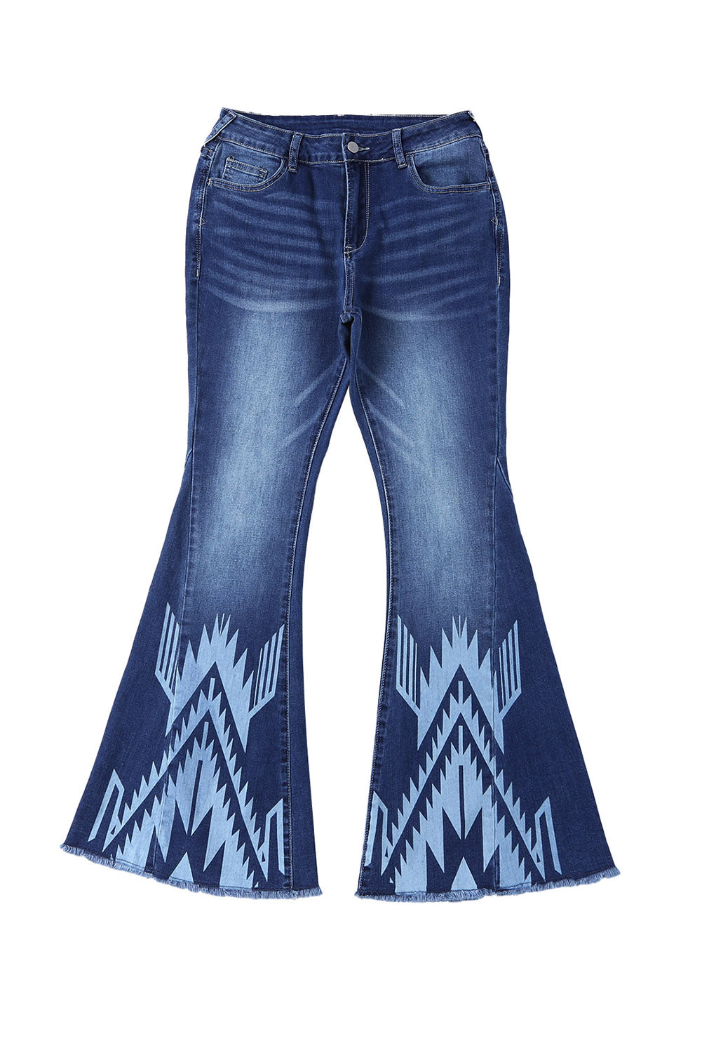 Blaue High Rise Flare Jeans mit Westernmuster