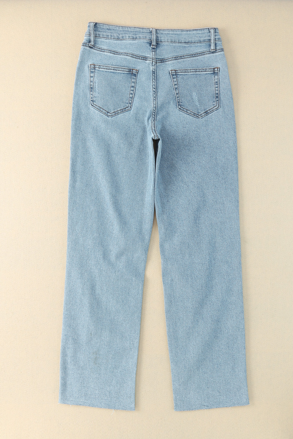 Sky Blue Distressed Frayed Hem Holed Straight Leg Loose Jeans