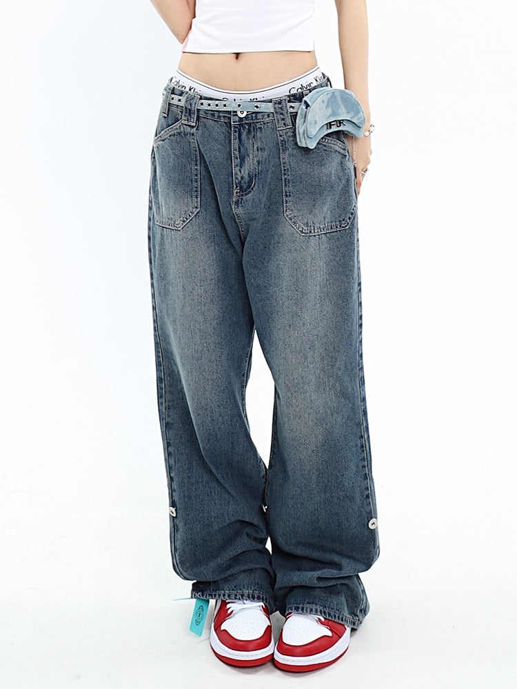 Baggy-Boyfriendjeans aus Denim mit Washed-Effekt