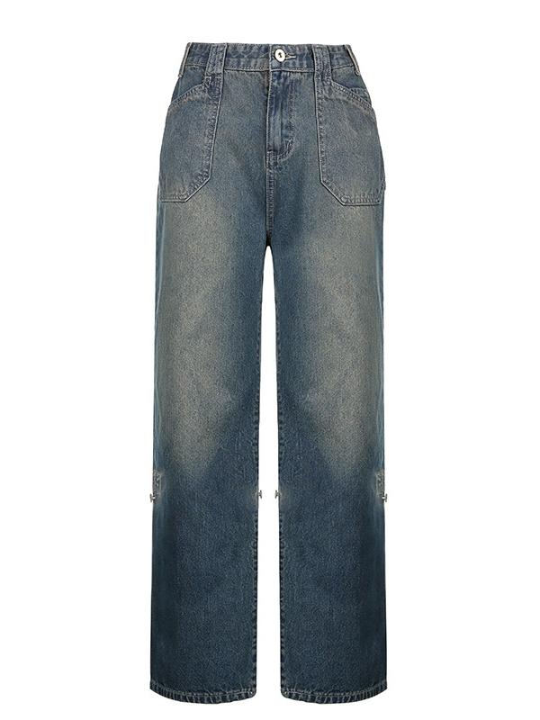 Washed Effect Denim Baggy Boyfriend Jeans