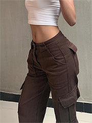 Brown Baggy Cargo Jeans with Patch Pockets