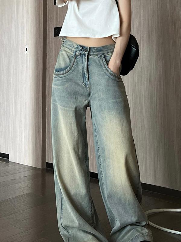 Ausgeblichene Baggy-Jeans mit hohem Bund