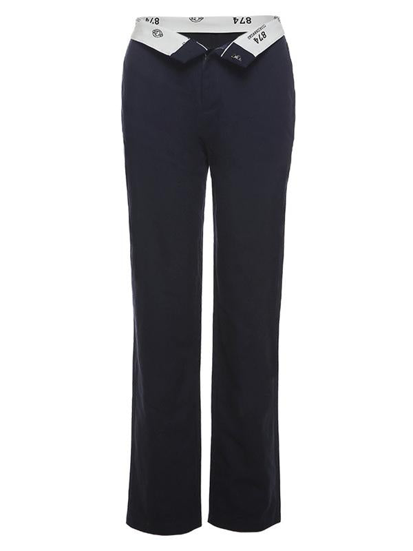 Dunkelblaue Hose mit geradem Bein und faltbarem Taillendesign