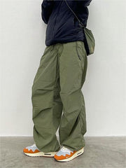 Grüne Oversize-Cargohose mit Fallschirm und Kordelzug