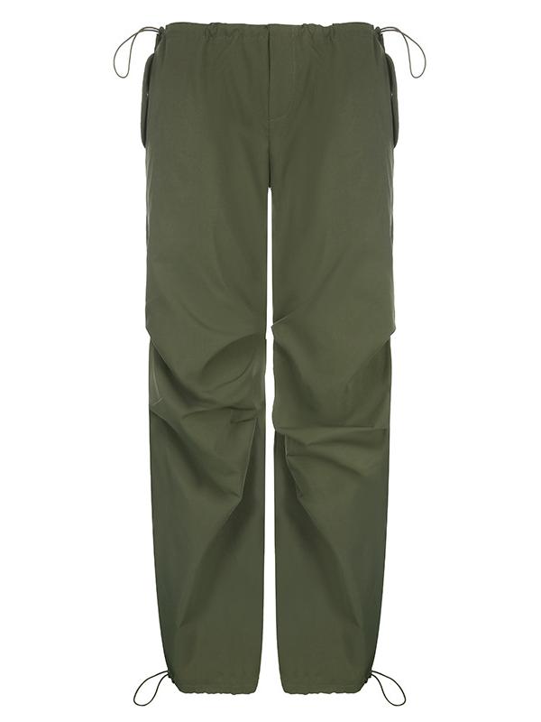 Grüne Oversize-Cargohose mit Fallschirm und Kordelzug