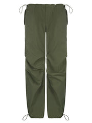 Grüne Oversize-Cargohose mit Fallschirm und Kordelzug