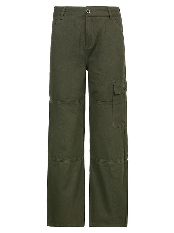Grüne Straight Cargo Jeans mit aufgesetzten Taschen