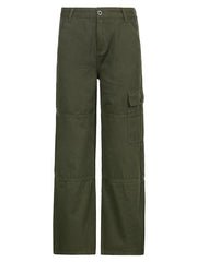 Grüne Straight Cargo Jeans mit aufgesetzten Taschen