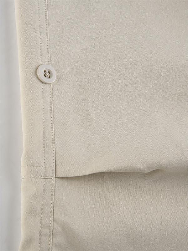 Beige Baggy Parachute Cargo Pants with Drawstring