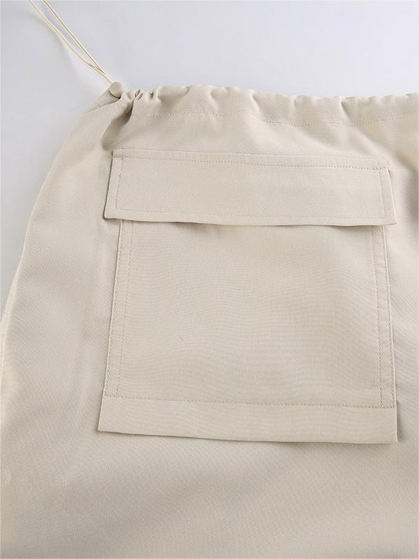 Beige Baggy Parachute Cargohose mit Kordelzug