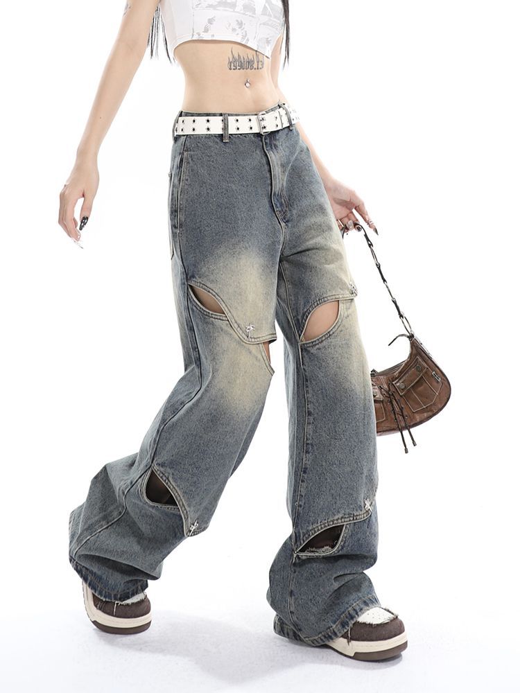 Baggy-Boyfriendjeans mit dekonstruiertem Washed-Effekt