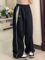 Black Baggy Oldschool Sweatpants with Contrast Piping Detail