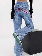 Baggy Boyfriend Jeans with Embroidered Back Logo