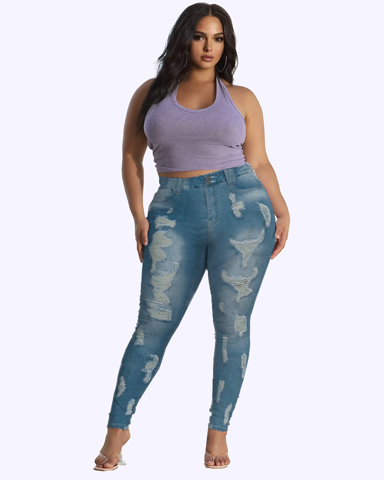 Extreme Distressed High Waist Skinny Jeans