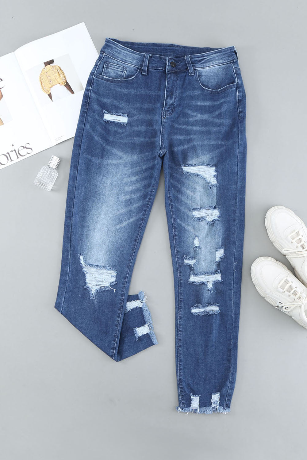 Light Blue Distressed Boyfriend Denim Pants