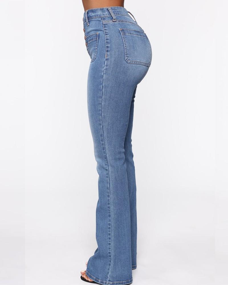 Booty Shaping Jeans mit hoher Taille und Knopfleiste