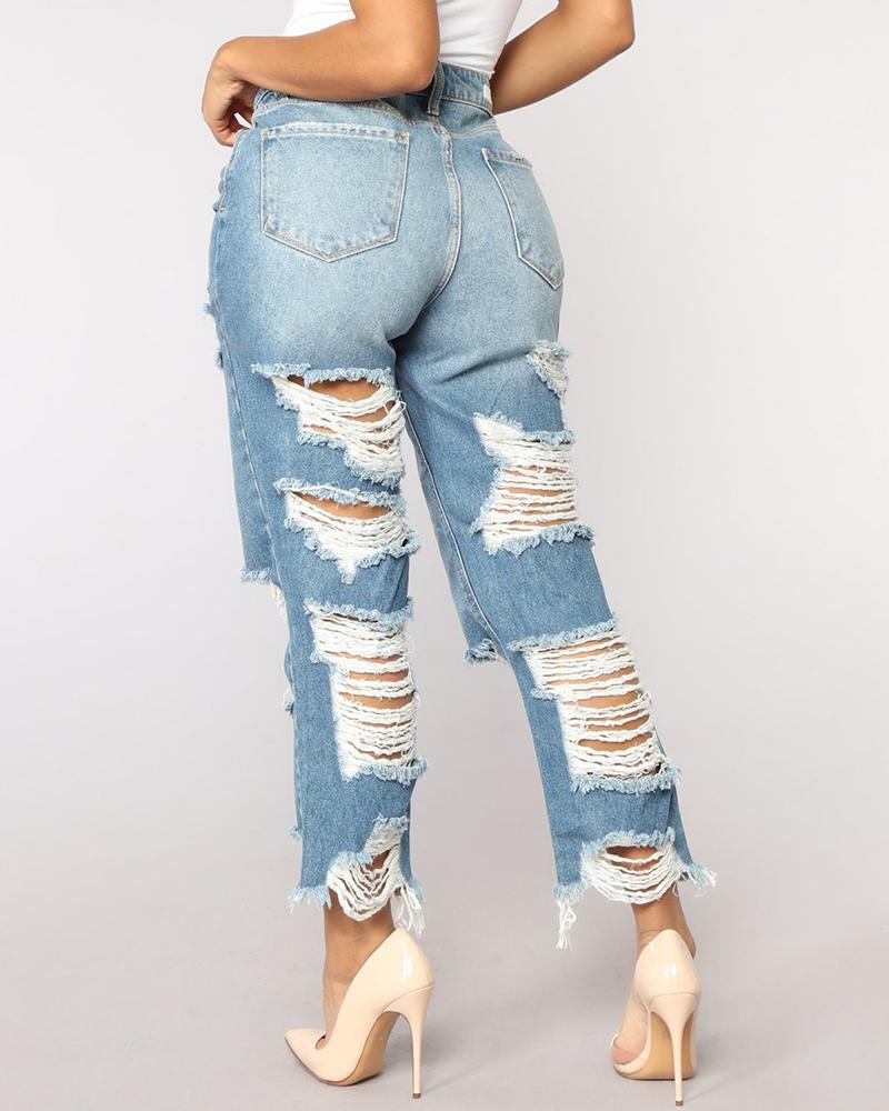 Ripped Distressed Straight Leg Crop Jeans