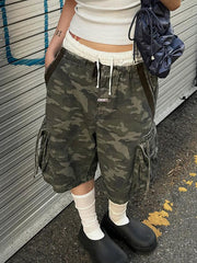 2000er Camouflage-Jeansshorts mit Kordelzug und dreidimensionaler Tasche